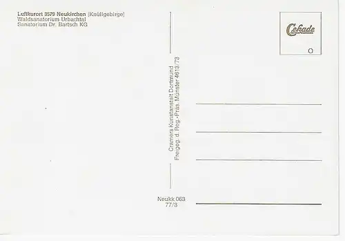 Ansichtskarte Luftkurort Neukirchen (Knüllgebirge) - Waldsanatorium Urbachtal - Sanatorium Dr. Bartsch KG - nicht gelaufen