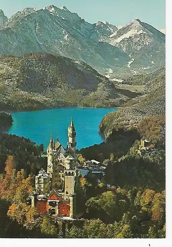 Ansichtskarte Königsschlösser Neuschwanstein und Hohenschwangau mit Alpsee und Allgäuer und Tiroler Alpen - nicht gelaufen
