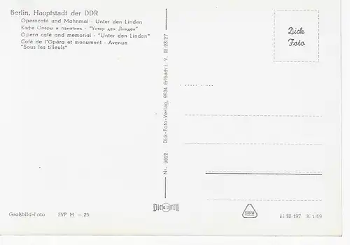 Ansichtskarte Berlin - Hauptstadt der DDR - Operncafé und Mahnmal - Unter den Linden - nicht gelaufen