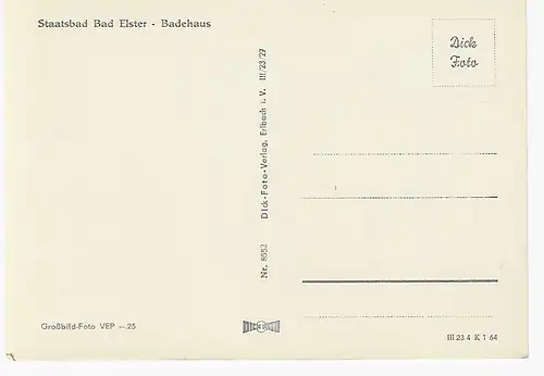 Ansichtskarte Staatsbad Bad Elster - Badehaus - nicht gelaufen 