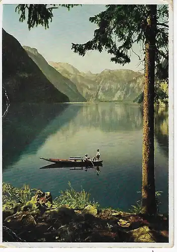 Ansichtskarte Königssee 602 m ü. M. vom Malerwinkel aus mit Schönfeldspitze - gelaufen 1954