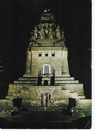 Ansichtskarte Messestadt Leipzig - Völkerschlachtdenkmal bei Nacht - gelaufen 1966