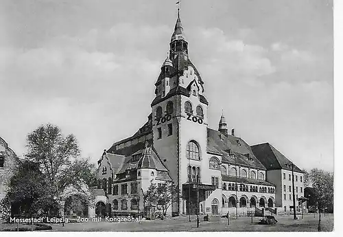 Ansichtskarte Messestadt Leipzig - Zoo mit Kongreßhalle - nicht gelaufen