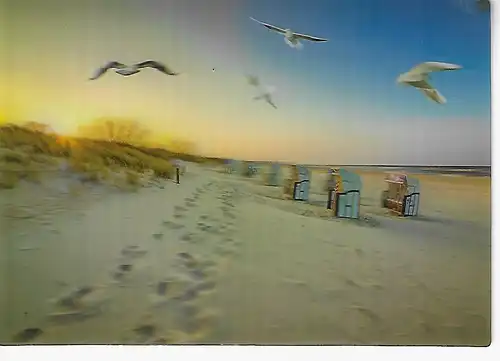 3D Hologrammkarte Ansichtskarte Insel Usedom - Strand mit Sonnenuntergang - gelaufen 2016