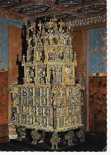Ansichtskarte Hohensalzburg - Fürstenzimmer - Majolika-Ofen aus dem 15. Jahrhundert in der "Goldenen Stube" - gelaufen