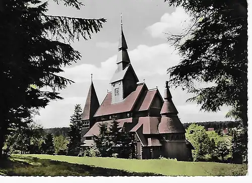 Ansichtskarte Gustav-Adolf-Kirche - Nordische Stabkirche - erbaut 1908 -Hahnenklee-Bockswiese / Oberharz - nicht gelaufen