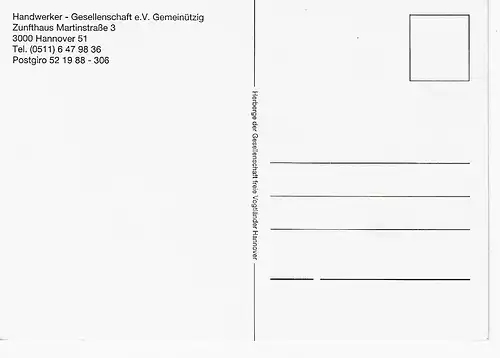 Ansichtskarte Handwerker - Gesellenschaft e.V. Gemeinützig - Zunfthaus Martinstraße 3 - Hannover - nicht gelaufen