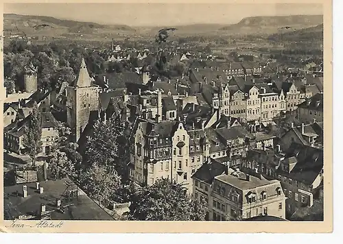 Ansichtskarte Alt - Jena  - Pulverturm mit Johannisturm und Johannis- und Leutrastraße - gelaufen 1934
