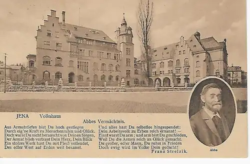 Ansichtskarte Jena - Volkshaus - Abbes Vermächtnis - gelaufen 1919