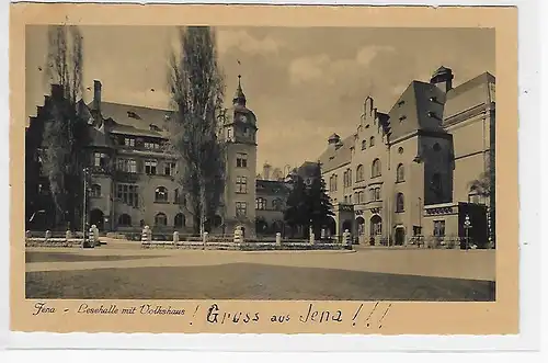 Ansichtskarte Jena - Lesehalle mit Volkshaus - gelaufen 1934