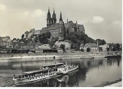 Ansichtskarte Meißen an der Elbe - Dom, Albrechtsburg und Elbdampfer "Mühlberg"  - nicht gelaufen