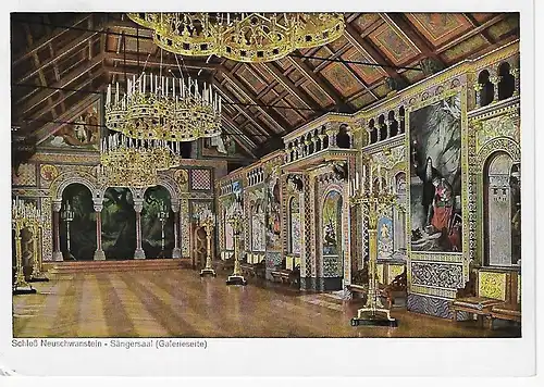 Ansichtskarte Schloß Neuschwanstein - Sängersaal (Galerieseite) - gelaufen 1953