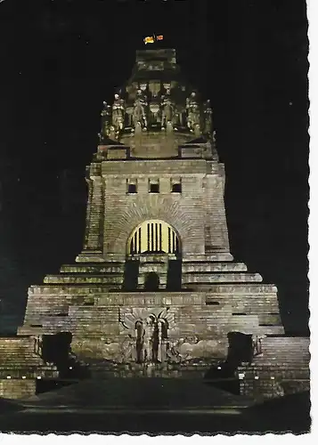 Ansichtskarte Messestadt Leipzig - Völkerschlachtdenkmal bei Nacht - nicht gelaufen