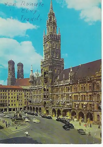 Ansichtskarte München - Frauenkirche und Rathaus - gelaufen 1976