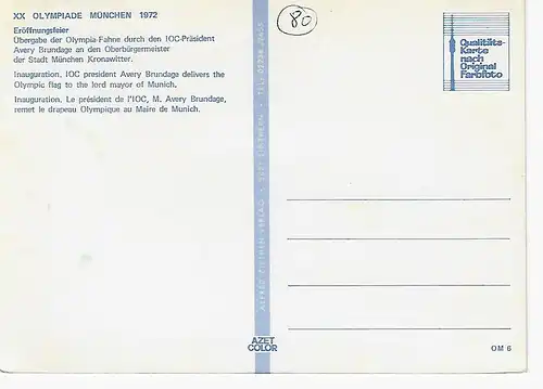 Ansichtskarte Olympiade München 1972 - Eröffnungsfeier - nicht gelaufen