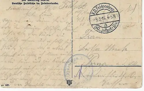 Feldpostkarte - Der Weltkrieg 1914/15 - Deutsche Feldküche im Feindeslande - gelaufen 1916
