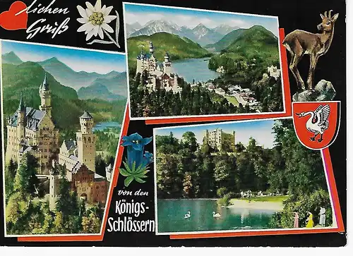 Ansichtskarte Königsschlösser Neuschwanstein und Hohenschwangau - gelaufen 1973