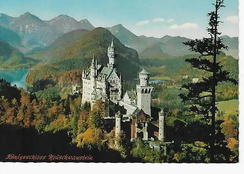 Ansichtskarte Königsschloss Neuschwanstein mit Allgäuer und Tiroler Hochgebirge - gelaufen 1972