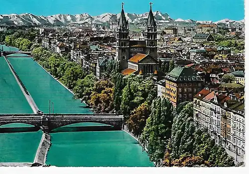 Ansichtskarte München - Partie an der Isar - gelaufen 1965