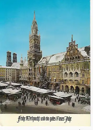 Ansichtskarte München - Christkindlmarkt am Marienplatz - gelaufen 1975