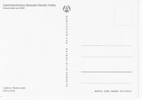 Ansichtskarte Agrarhistorisches Museum Kloster Veßra - Bauernstube um 1800 - nicht gelaufen