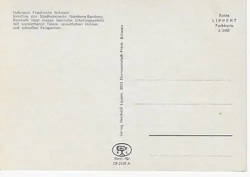 Ansichtskarte Naturpark Fränkische Schweiz - nicht gelaufen