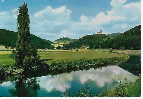 Ansichtskarte Werratal - Zwei-Burgen-Blick auf Ludwigstein und Hanstein - gelaufen