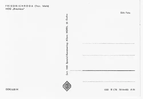 Ansichtskarte Friedrichroda - Thür. Wald - HOG "Braushaus" - nicht gelaufen 