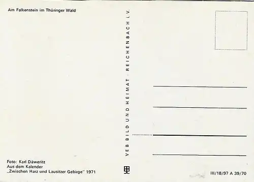 Ansichtskarte Am Falkenstein im Thüringer Wald - nicht gelaufen 