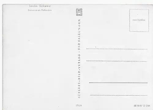 Ansichtskarte Sächsische Schweiz -Barbarine am Pfaffenstein - nicht gelaufen 
