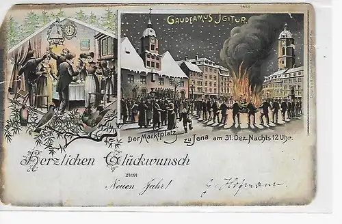 Ansichtskarte Jena - Marktplatz  - Sylvester - gelaufen 1898