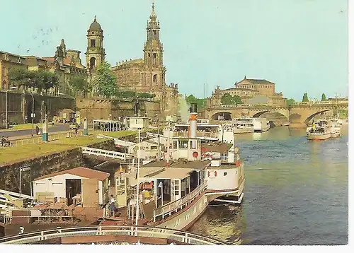 Ansichtskarte Dresden - Dampferanlegestelle vor der Brühlschen Terrasse - gelaufen 1980