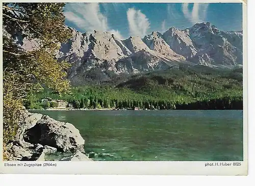 Ansichtskarte Eibsee mit Zugspitze - gelaufen