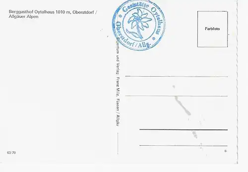 Ansichtskarte Berggasthof Oytalhaus Oberstdorf - Allgäuer Alpen - nicht gelaufen