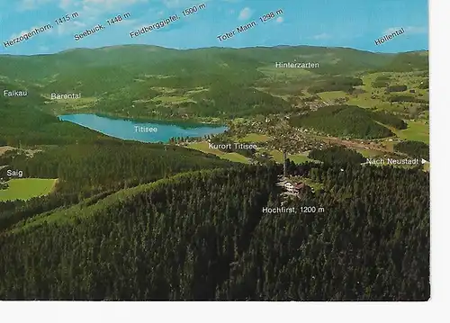 Ansichtskarte Blick über den Hochfirst auf Titisee, Hinterzarten und das Feldberggebiet im südlichen Hochschwarzwald - nicht gelaufen 