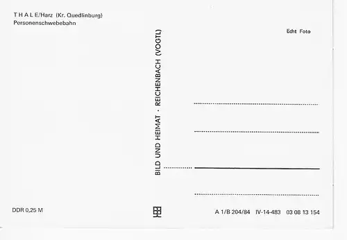 Ansichtskarte Thale (Harz) - Personenschwebebahn - nicht gelaufen