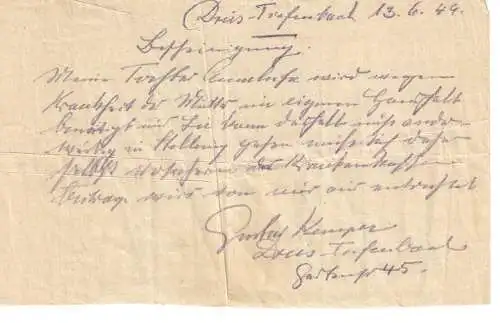 Zettel / Brief 13.06.1944