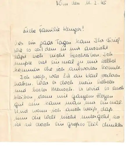 Zettel / Brief 11.02.1945 - 4 Seiten beschrieben