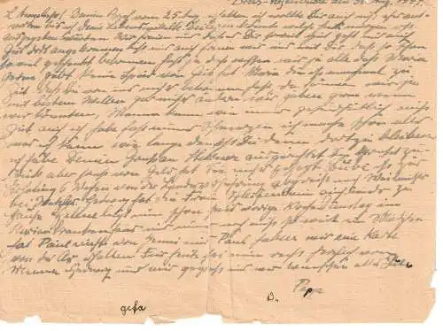 Zettel / Brief 30.08.1949 - Vorder- und Rückseite beschrieben