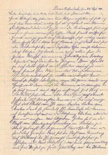 Zettel / Brief 21.09.1949 - Vorder- und Rückseite beschrieben