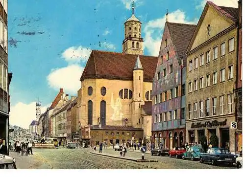 Ansichtskarte Augsburg - Maximilianstraße mit St. Moritz-Kirche - gelaufen