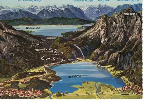 Ansichtskarte Panoramakarte  Kochel-See - gelaufen ca. 1965