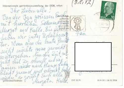 Ansichtskarte - iga Erfurt der DDR - Deutsche Demokratische Republik - Internationale Gartenbauausstellung - gelaufen 1972