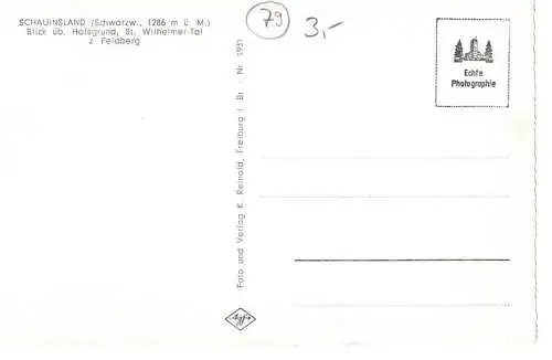Ansichtskarte Schauinsland (Schwarzwald) - Blick über Hofsgrund, St. Wilhelmer-Tal z. Feldberg - nicht gelaufen 