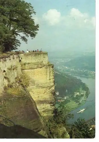 Ansichtskarte Festung Königstein (Kr. Pirna) - Königsnase mit Blick auf die Elbe - gelaufen 1987