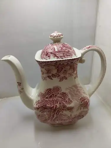 Woodland Enoch Wedgwood Tunstall englische Fajance. Antike Kaffee/Tee Deckelkanne. Rot und Off White. Lesen Sie die Beschreibung und sehen Sie die Fotos! 