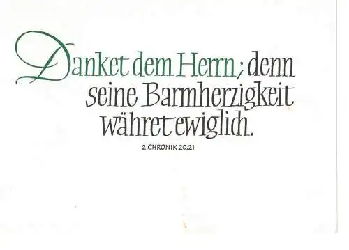 Karte - Danket dem Herrn; denn seine Barmherzigkeit währet ewiglich. .2 Chronik 20,21 - gelaufen 1976