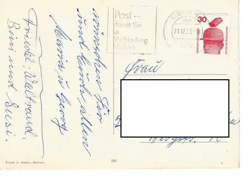 Weihnachtskarte - Frohe Weihnachten und viel Glück im neuen Jahr - gelaufen 1973