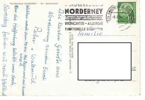 Ansichtskarte Nordseebad Norderney - Am Badestrand - gelaufen 1953 oder 1958