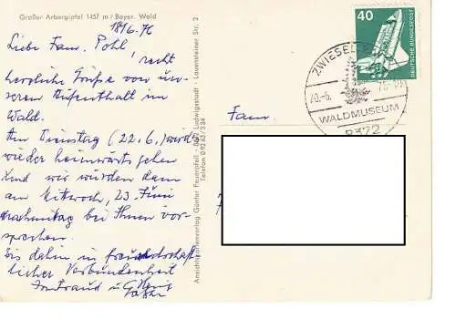 Ansichtskarte Großer Arbergipfel 1457 m / Bayer. Wald - gelaufen 1976